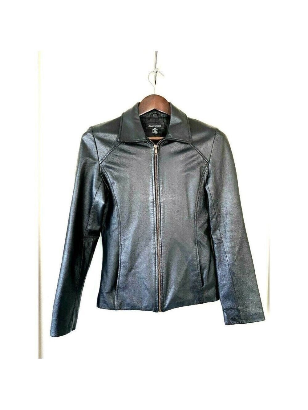 Atmosphere Black Genuine Leather Jacket  Ladies Size S